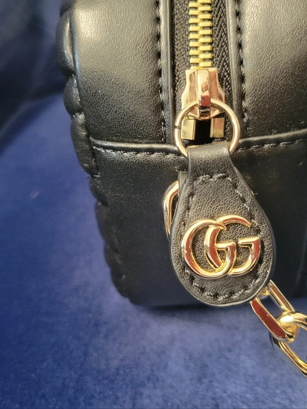 Black Chevron Matelassé Leather Crossbody with Gold Double G